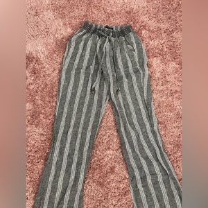 Gray Striped Beach Pants with Wooden Aglets